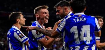 L'esultanza dei calciatori della Real Sociedad