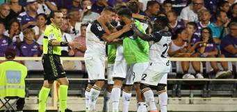 L'esultanza del Lecce a Firenze